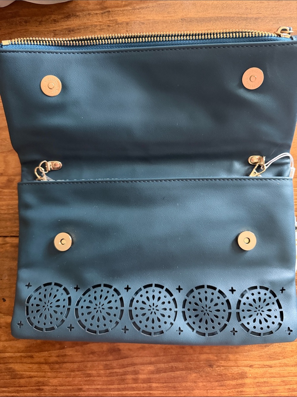 Urban Expressions Teal Blue Laser-Cut Foldover Clutch - Picture 2 of 4